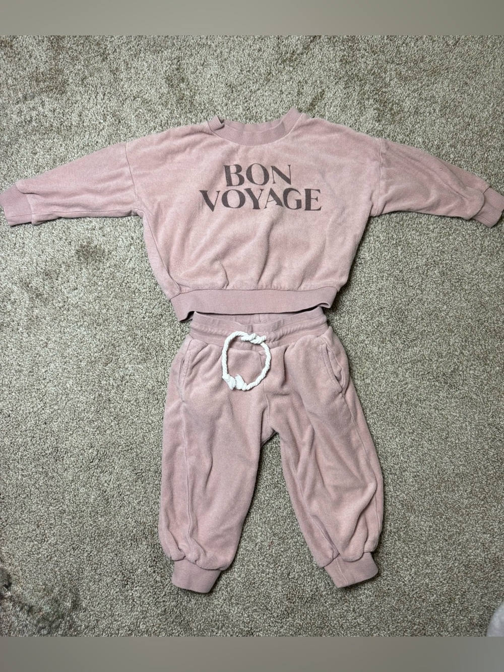 Riley + Cru Kids Pink 'Bon Voyage' Sweatshirt & Jogger Set